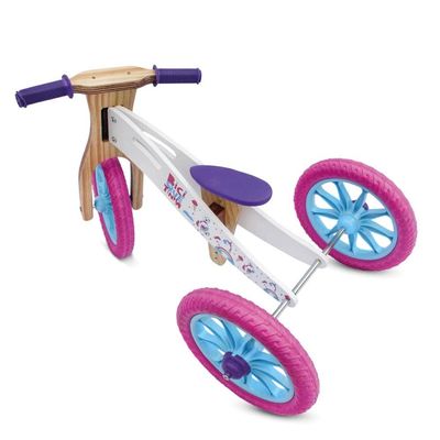 Triciclo de Madeira 2 em 1 sem Pedal (vira Bicicleta de Equilíbrio) - Unicórnio Rosa e Azul - Biciquetinha