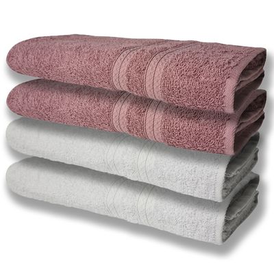 4 Toalhas Super Felpudas Grande e Grossa Algodão 80x150 Branco+Rosê