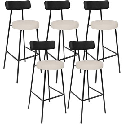 Kit 05 Banquetas Alta Cozinha Bar Sala De Jantar Milão L02 Couríssimo Preto Linho Cru - Lyam Decor