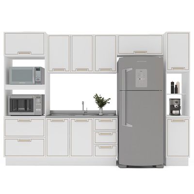 Cozinha Compacta Sem Tampo com Rodapé e Paneleiro Amara 10 Portas 4 Gavetas Branca