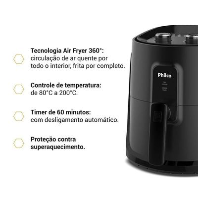 Air Fryer Philco 5,5L Revestimento Redstone 1500W PAF55B 220V