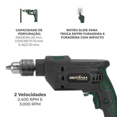 Furadeira Britânia BFUE04 Função impacto 850W 220V