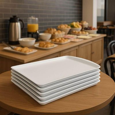 Jogo 6 Bandejas Para Servir Branca 34,7x23,5cm Plástico Coza Uno Horeca Fast Food