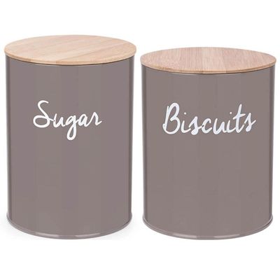 Conjunto 2 Latas Porta Mantimentos Biscoitos e Açúcar Tampa em Bambu Haus Concept Canister