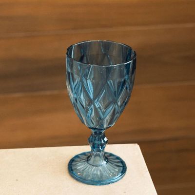 Taça Diamond De Vidro Azul 350ml Água Sucos Refrigerantes Avulsa Cálice Copo