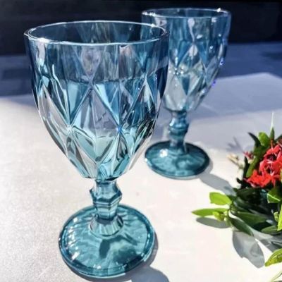 Taça Diamond De Vidro Azul 350ml Água Sucos Refrigerantes Avulsa Cálice Copo