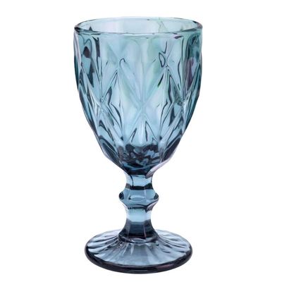 Taça Diamond De Vidro Azul 350ml Água Sucos Refrigerantes Avulsa Cálice Copo