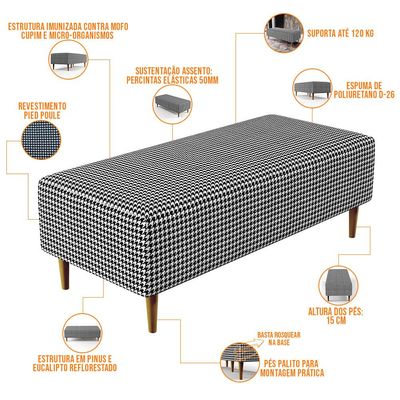 Kit 02 Puffs Decorativo Sala de Estar Bali W01 Pés Palito 120x50cm Pied Poule - Lyam Decor