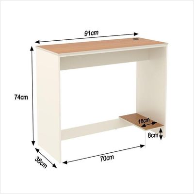 Mesa Para Escritório Com Passa Fios E Tampo Usinado Tech - Off White E Cedro
