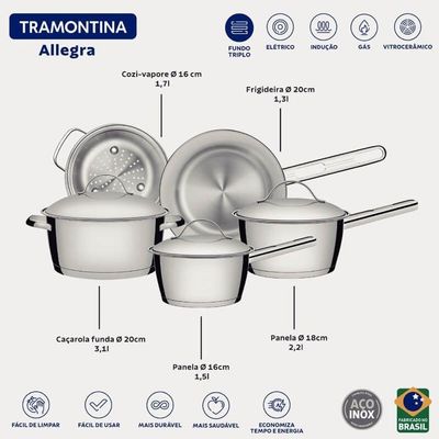 Jogo De Panelas Tramontina Allegra Em Aço Inox 5 Peças