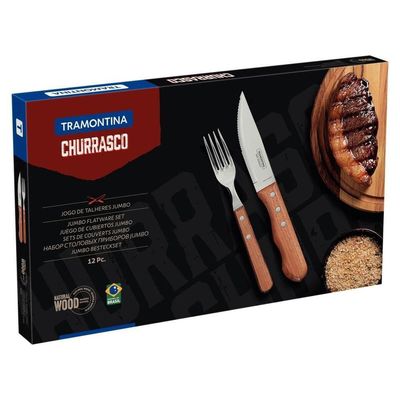 Jogo Para Churrasco Tramontina 12 Peças Cabos De Madeira