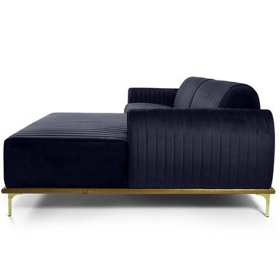 Sofá 4 Lugares com Chaise Direito Para Sala Molino 265 cm D02 Veludo Azul Marinho C-287 - Lyam Decor