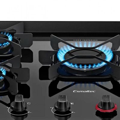 Fogão Esmaltec Ideal Top Glass 5 Bocas T5VAP 5126 Acendimento Automático Preto Bivolt