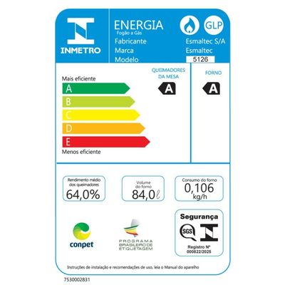 Fogão Esmaltec Ideal Top Glass 5 Bocas T5VAP 5126 Acendimento Automático Preto Bivolt