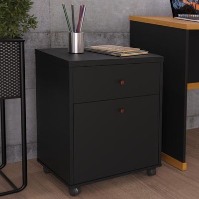 Gaveteiro Multiuso Com 2 Gavetas Para Escritório Verbena - Preto E Naturale