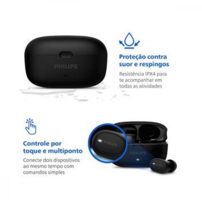Fone Philips TWS TAT2500BK/00 Preto Phillips Preto / Bivolt