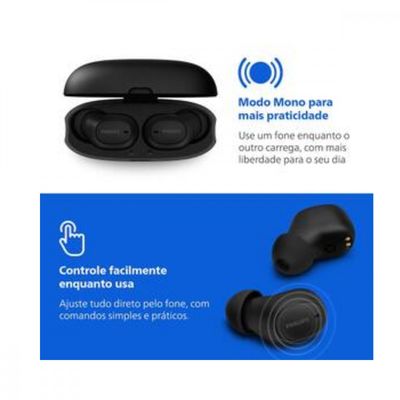 Fone Philips TWS TAT2500BK/00 Preto Phillips Preto / Bivolt