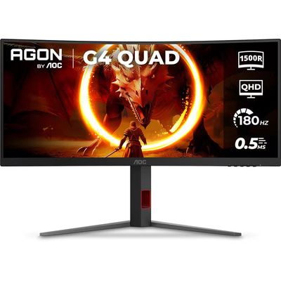Monitor Gamer AOC Curvo U34G4C/57 WQHD/180Hz/34`` Preto/Cinza / Bivolt