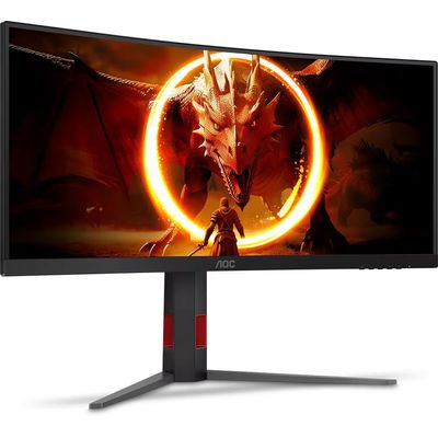 Monitor Gamer AOC Curvo U34G4C/57 WQHD/180Hz/34`` Preto/Cinza / Bivolt
