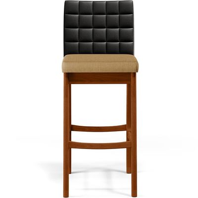 Kit 05 Banquetas Altas Sala De Jantar Fixa Mila B04 Couríssimo Preto Linho Bege Escuro - Lyam Decor