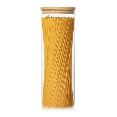Pote De Vidro Porta Mantimentos Hermético Com Tampa De Bambu 1,5 Litros Plasvale Marrom
