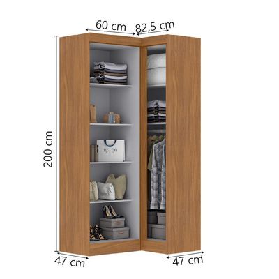 Quarto Modulado De Canto Madrid Com 3 Portas Maxel Madeirado/off White