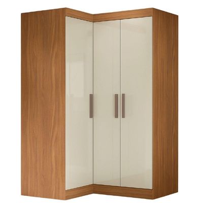 Quarto Modulado De Canto Madrid Com 3 Portas Maxel Madeirado/off White