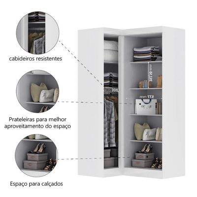 Quarto Modulado De Canto Madrid Com 3 Portas Maxel Branco