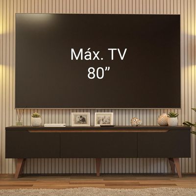 Rack Para Tv Até 80 Polegadas 180cm 2 Portas 1 Gaveta Preto-rustic Toronto Madesa