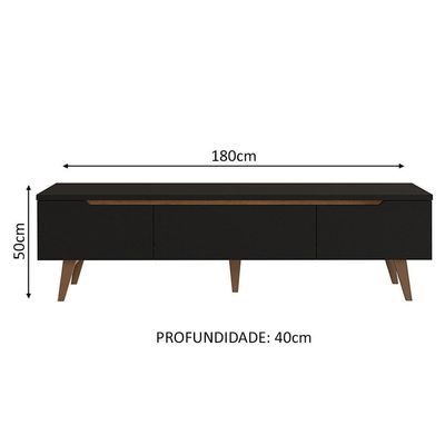 Rack Para Tv Até 80 Polegadas 180cm 2 Portas 1 Gaveta Preto-rustic Doha Madesa