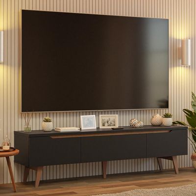 Rack Para Tv Até 80 Polegadas 180cm 2 Portas 1 Gaveta Preto-rustic Doha Madesa