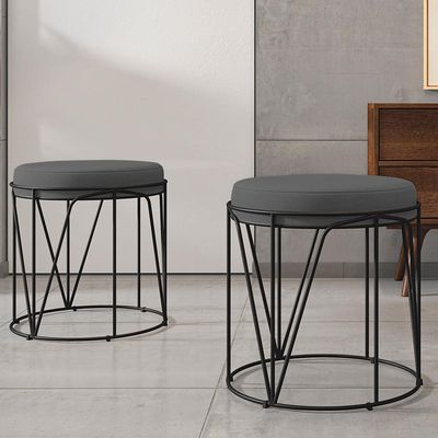 Kit 03 Puffs Decorativo Aramado Preto Zaya L02 Suede Cinza - Lyam Decor