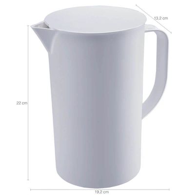 Conjunto Jarra de Suco 2L com Tampa e 6 Canecas de Plástico Empilhável 250ml Branco Coza