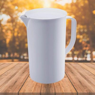 Conjunto Jarra de Suco 2L com Tampa e 6 Canecas de Plástico Empilhável 250ml Branco Coza