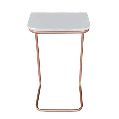 Mesa Lateral Tampo Branco Multiuso P/ Sofá Base Bronze