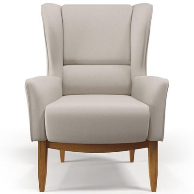 Poltrona Decorativa Fixa Base de Madeira Milena D02 Linho Cru C-443 - Lyam Decor