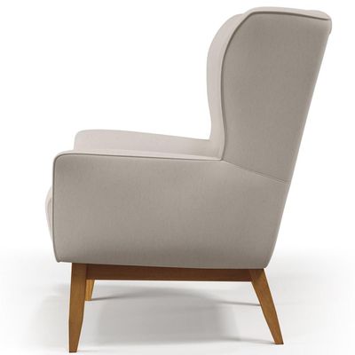 Poltrona Decorativa Fixa Base de Madeira Milena D02 Linho Cru C-443 - Lyam Decor