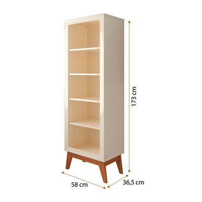 Estante Livreiro Retrô Alta Com 5 Prateleiras 173 Cm Eiffel - Off White E Cedro