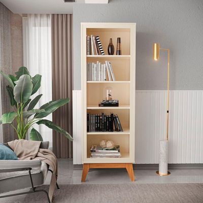 Estante Livreiro Retrô Alta Com 5 Prateleiras 173 Cm Eiffel - Off White E Cedro