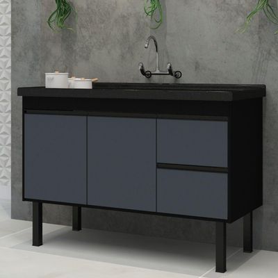 Gabinete Preto E Cinza Para Cozinha Color Em Madeira Mdf De 1,14 Metros Para Pias De 1,20 Metros - 278 - Primatto