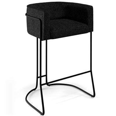 Kit 04 Banquetas Decorativas Fixa Base de Aço Preto Betina D02 Linho Chumbo D-465 - Lyam Decor
