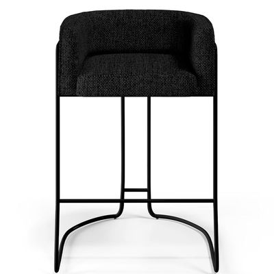 Kit 04 Banquetas Decorativas Fixa Base de Aço Preto Betina D02 Linho Chumbo D-465 - Lyam Decor