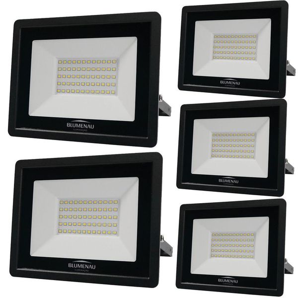 Kit 5 Refletor De Led Slim 50w Prova Dágua Preto Bivolt 6500k Frio