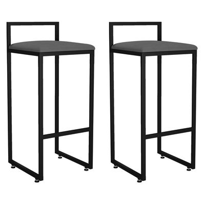 Kit 02 Banquetas Altas Para Cozinha Sala de Jantar Hanna L02 Preto Suede Cinza - Lyam Decor
