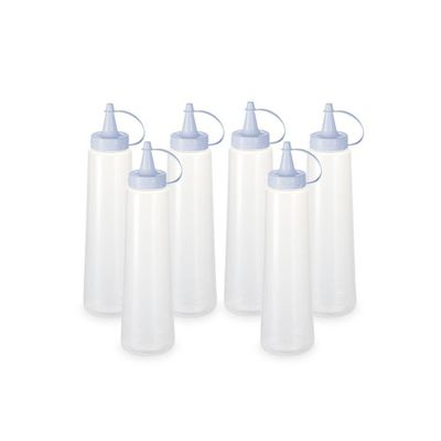Kit 6 Bisnagas Plásticas Transparentes Com Tampa Em Cores 400ml Branco
