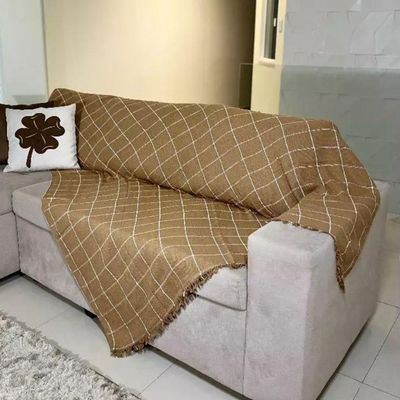 Manta Grande Para Sofá E Cama Xadrez 2,40x1,80 Capa Protetora De Sofa 2 E 3 Lugares Gigante Caramelo