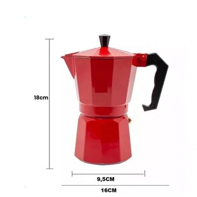 Cafeteira Italiana Moka Vermelha – 6 Xícaras, Alumínio, Café Expresso Tradicional