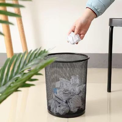 Lixeira De Escritório Cesto Redondo Em Metal Aramado Telado 12 Litros Preta Para Casa E Ambiente
