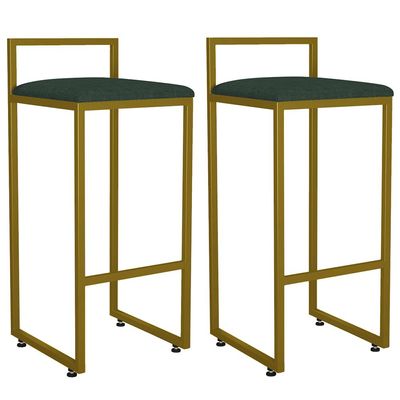 Kit 02 Banquetas Alta Para Cozinha Sala De Jantar Hanna L02 Dourado Linho Verde Musgo - Lyam Decor
