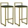 Kit 02 Banquetas Alta Para Cozinha Sala De Jantar Hanna L02 Dourado Linho Verde Musgo - Lyam Decor